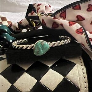 Turquoise Stone Twisted Silver Cuff
